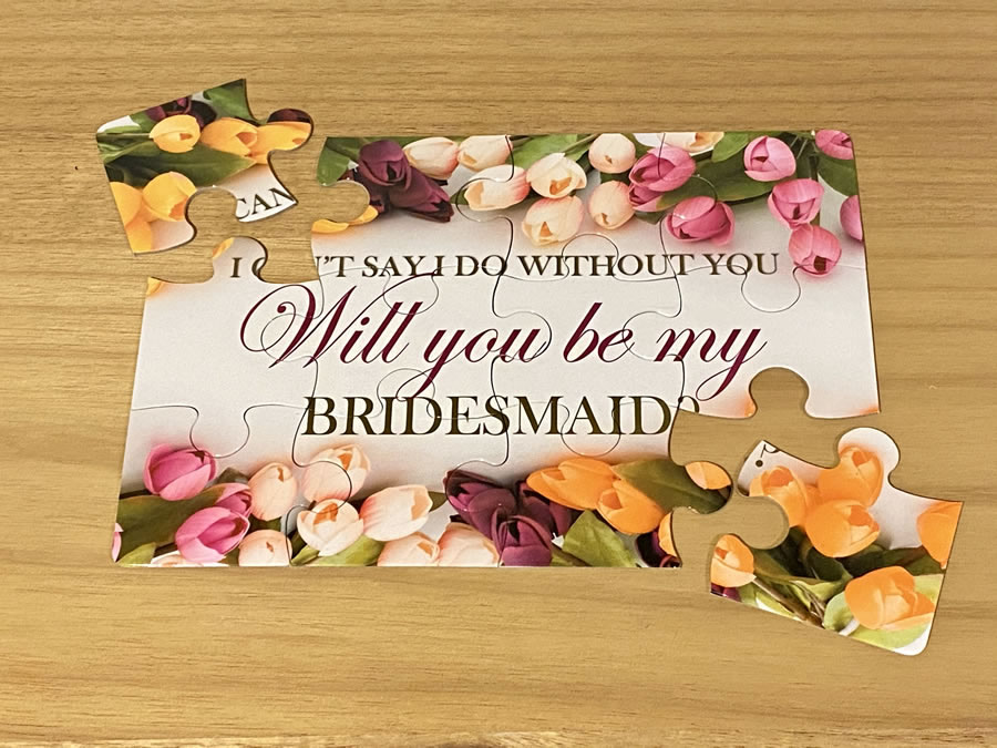 12 piece personalised magnetic jigsaw puzzle- invitation puzzles- personalised wedding puzzles- will you be my bridesmaid puzzle